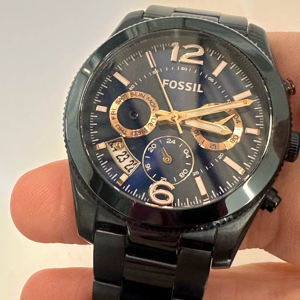 Fossil Perfect Boyfriend Blue Stainless Steel Chronograph Watch w/Rose Gold - Picture 5 of 8